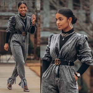 Black Washed Denim Jumpsuit